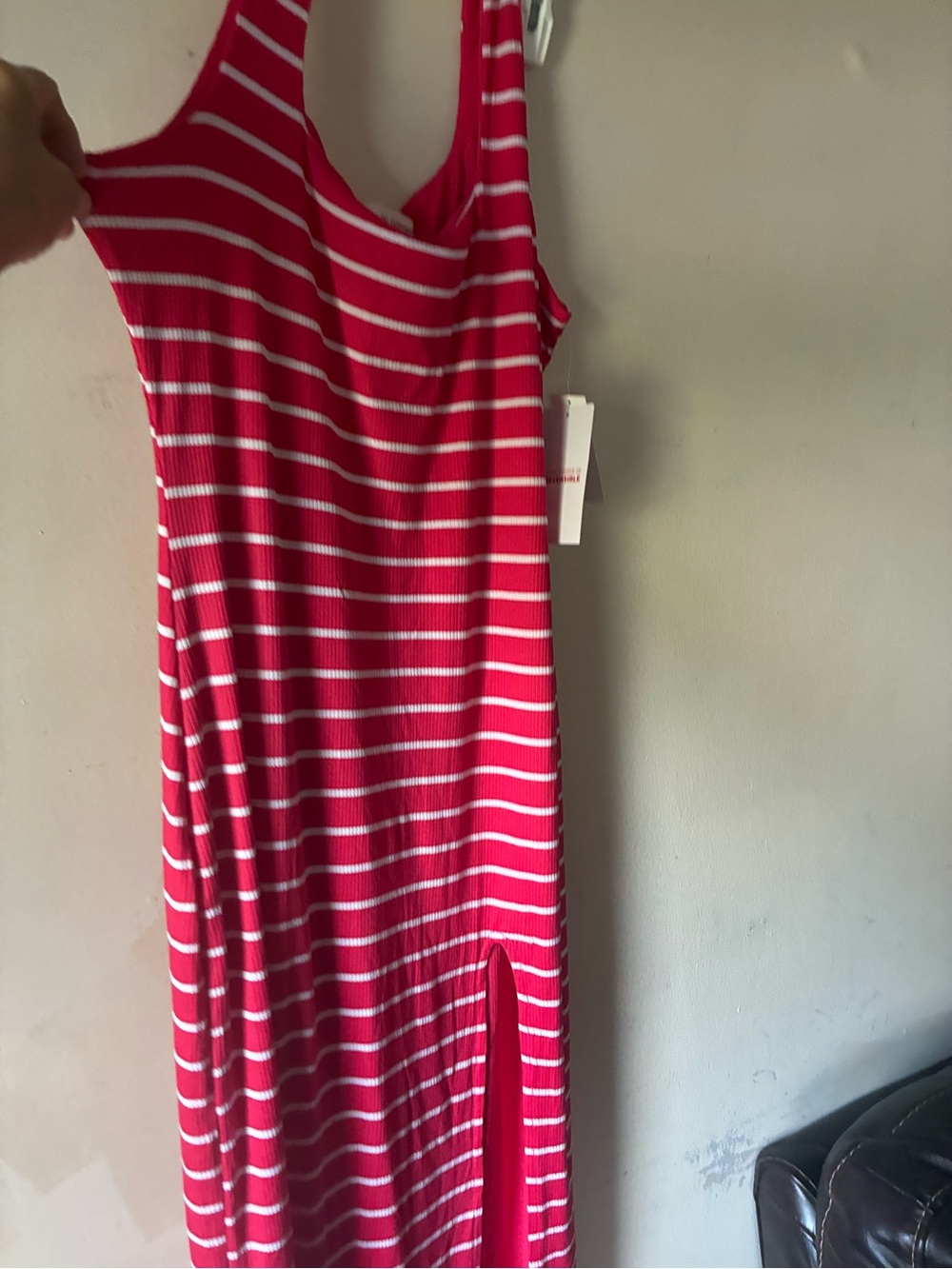 Girls' Red and White Striped Sleeveless Casual Dress